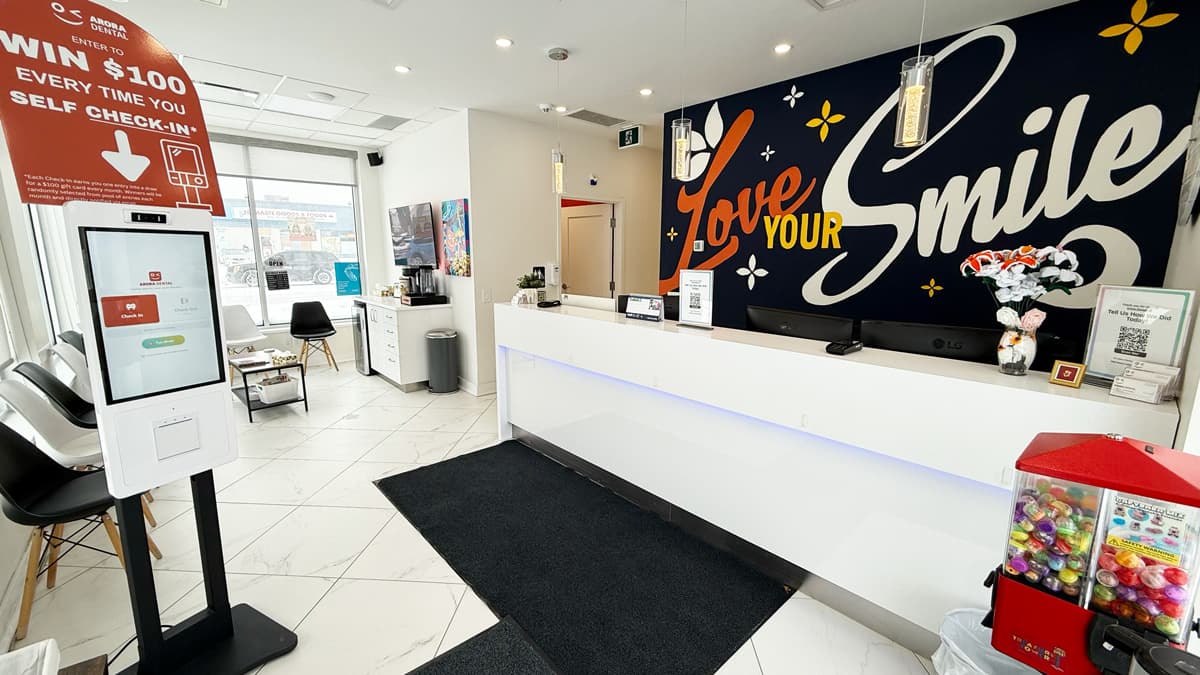 Modern dental office reception and waiting area